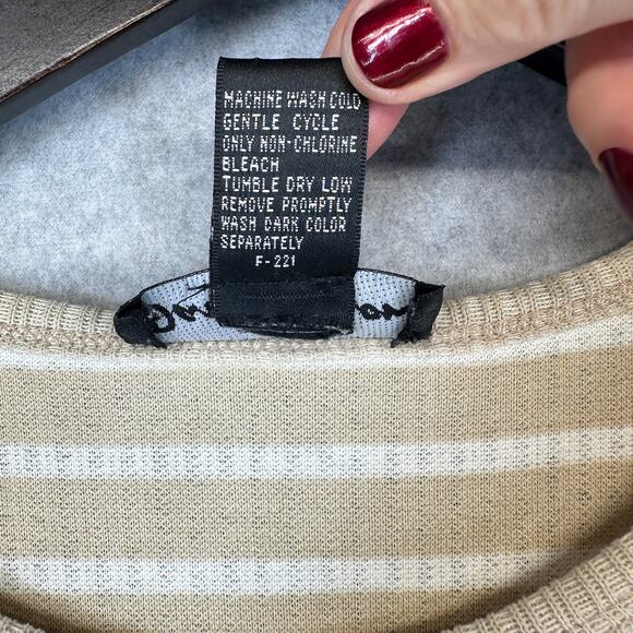 Daniel Caron Shirt Womens Large Beige White Striped Print Short Sleeve Pullover - Picture 7 of 12